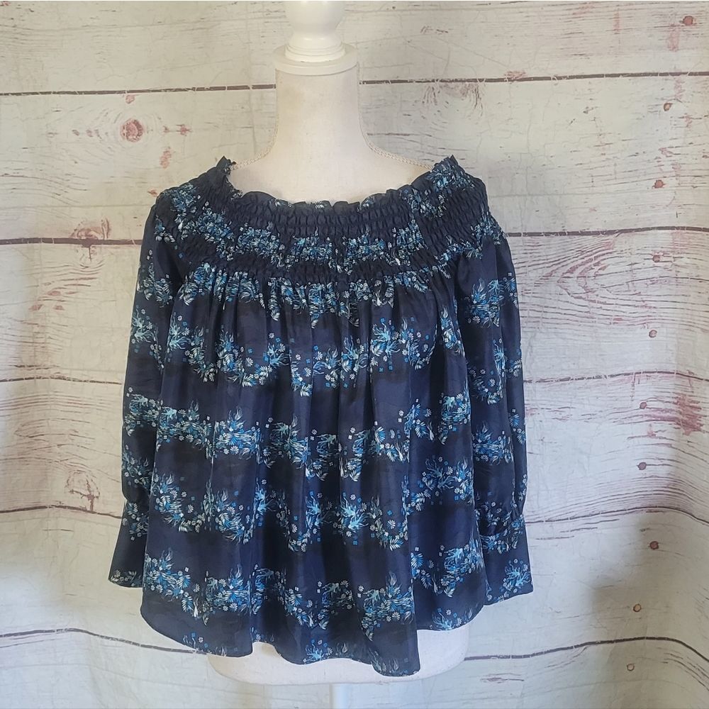 Zac Zac Posen Floral and Fish Print Silk Off The Shoulder Blouse Size 2